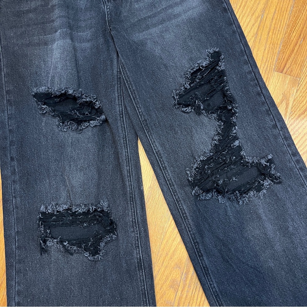 BP Women's NWT Destroyed Low Rise Wide Leg Jeans Size 30- Black Wash - Picture 8 of 10